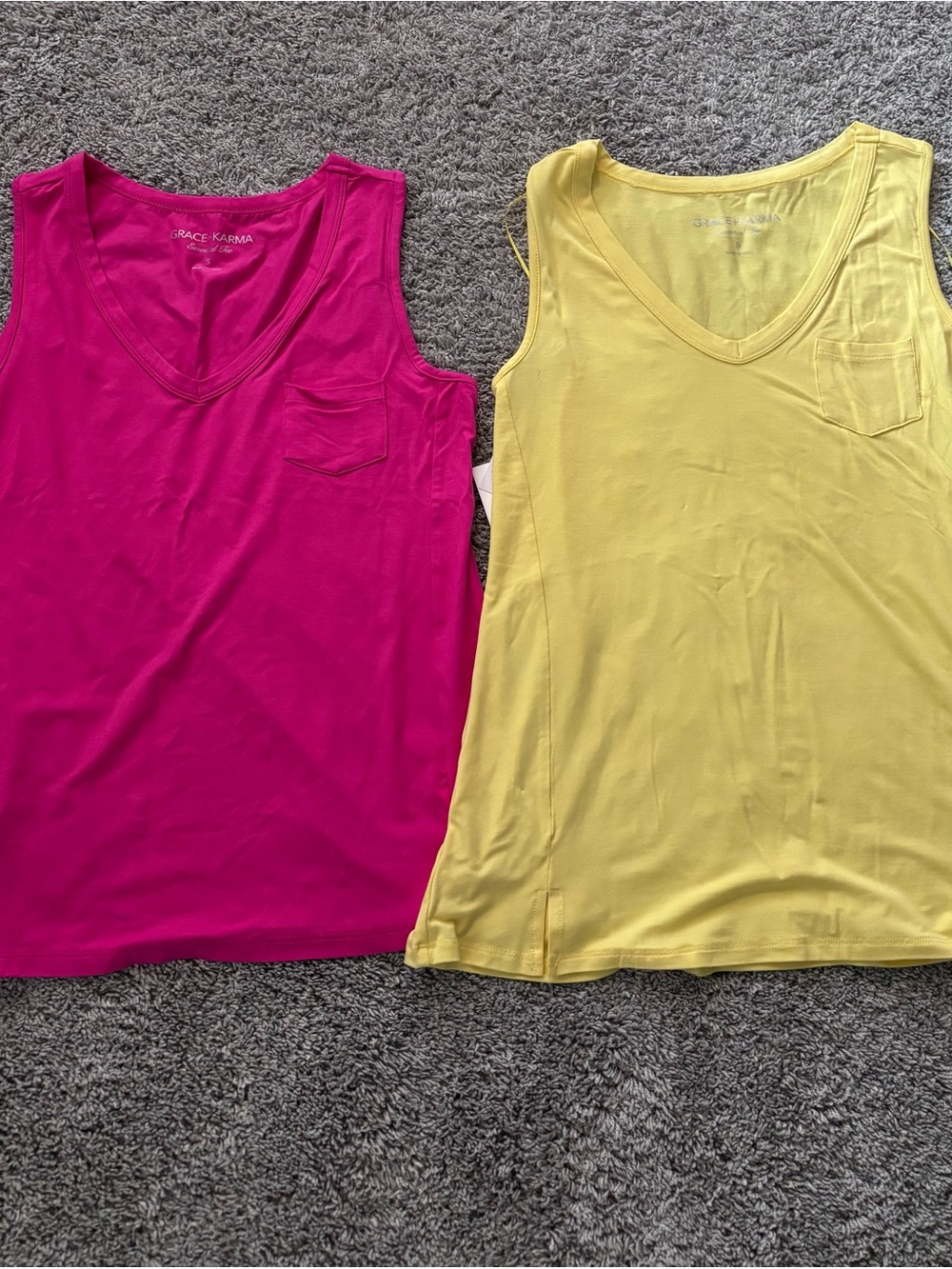 Grace+Karma Essential Tee Pink/Yellow V-Neck Tank 2 Pack Womens Size S